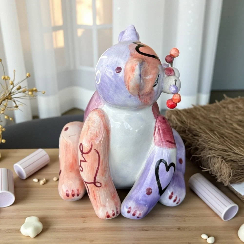 Annaco Creations WhimsiClay Cat Figurine Fancy XO Hearts Collectible 2003